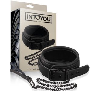 INTOYOU BLACK SHADOW Collare con guinzaglio in pelle vegana