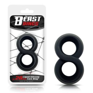BEAST RINGS Anello doppio per pene 100% silicone liquido 2 cm Nero