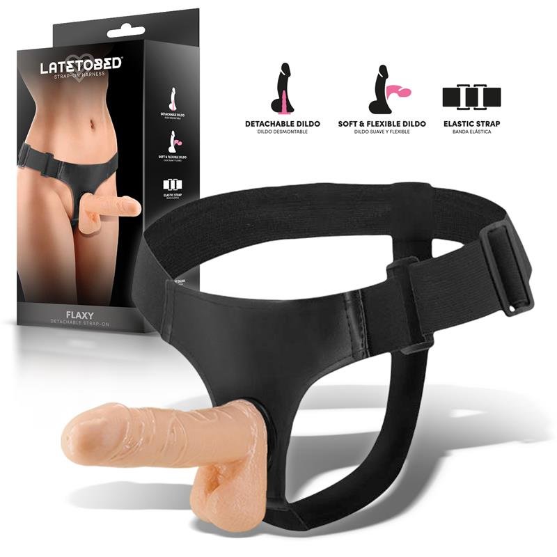 COLLEZIONE HARNESS LATETOBED Imbracatura con strap-on Flaxy con dildo staccabile e flessibile