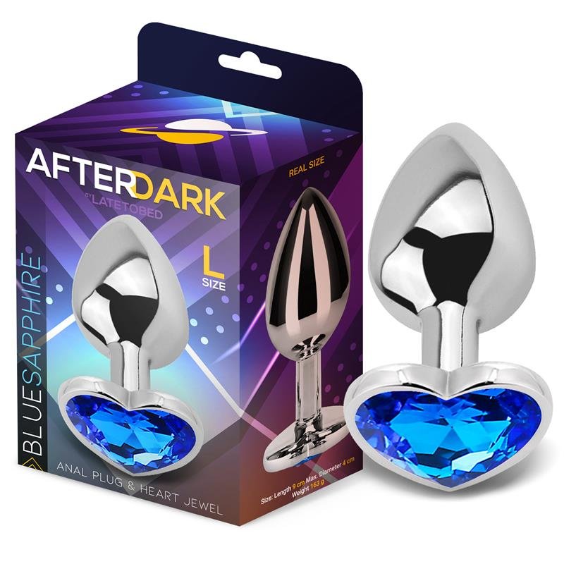 Plug anale a forma di cuore AFTERDARK in zaffiro blu, taglia L