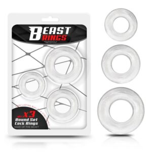 BEAST RINGS Set di 3 anelli per il pene flessibili trasparenti