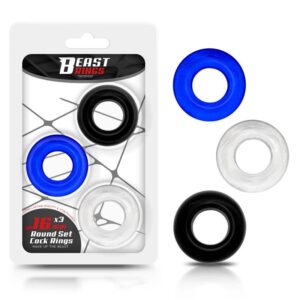 BEAST RINGS Set di 3 anelli per pene 3 colori 1,6 cm